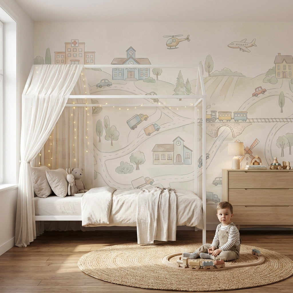 Landscape Wallpaper Village Illustration Wall Mural