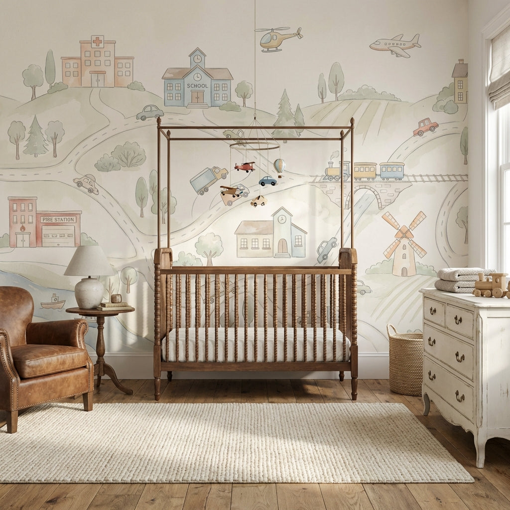 Landscape Wallpaper Village Illustration Wall Mural