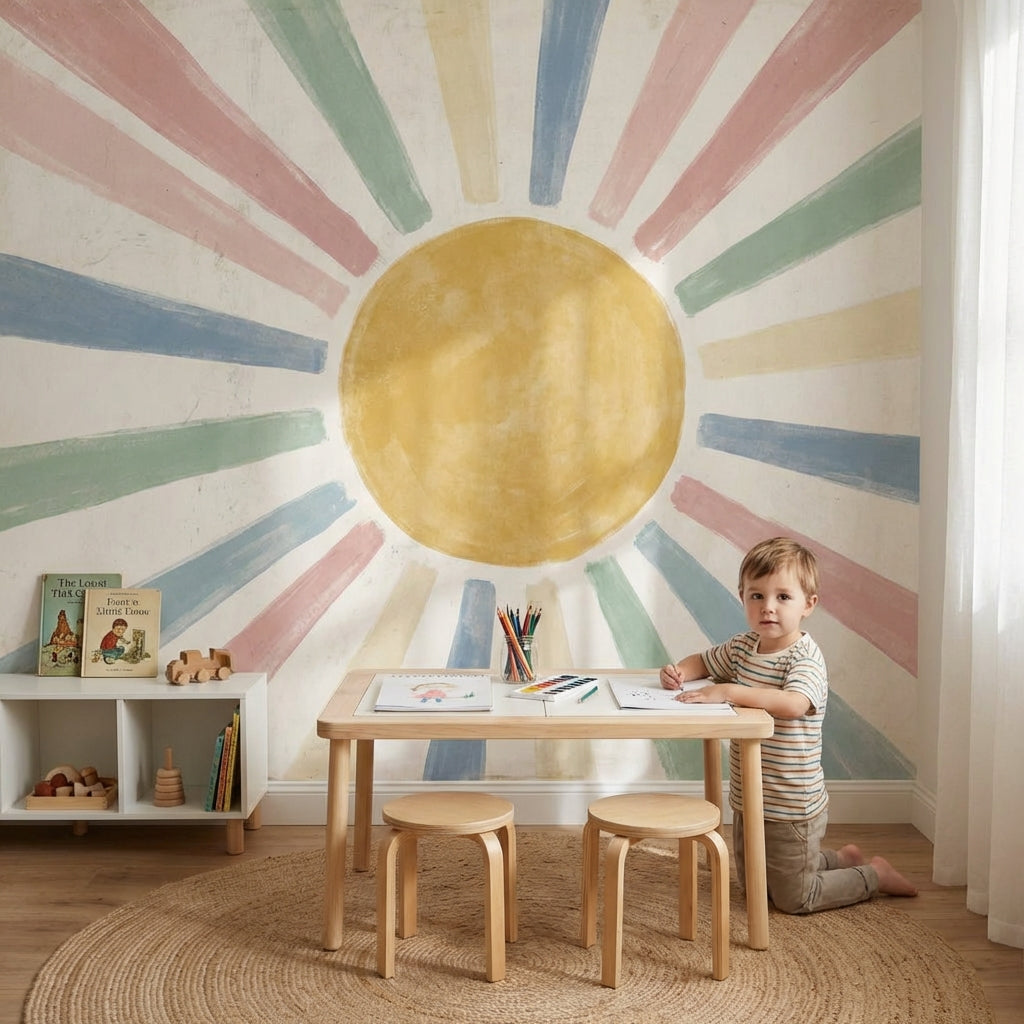 Sun Wallpaper Geometric Radiating Wall Mural