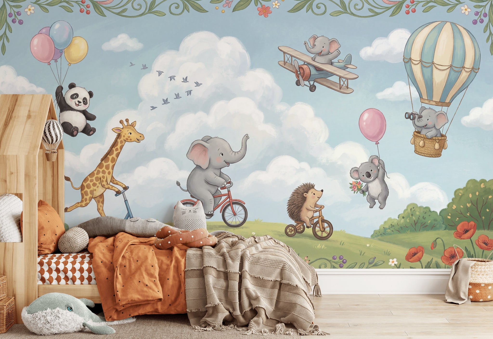 Playful Animals Wallpaper Whimsical Bright Wall Mural