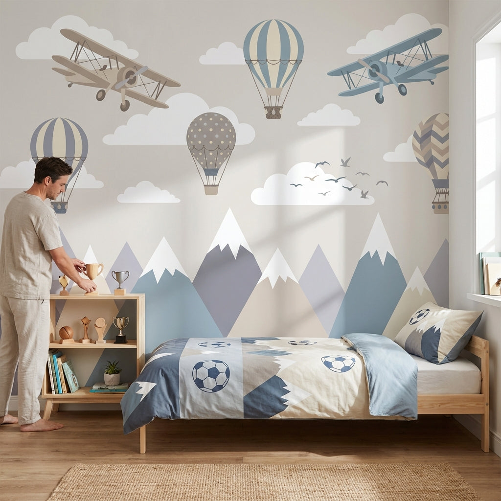 Airplanes Wallpaper Hot Air Balloons Mountains Wall Mural