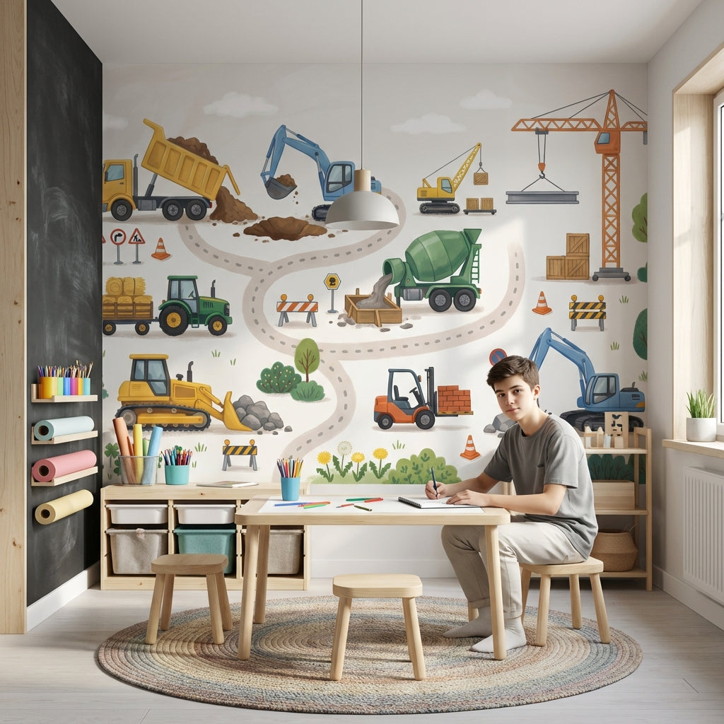 Shades Of Green Wallpaper Construction Fun Wall Mural