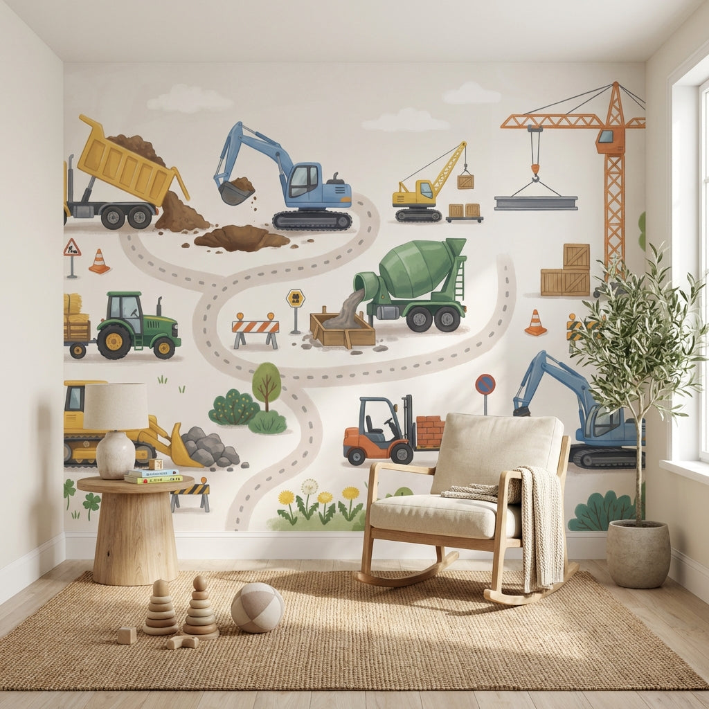Shades Of Green Wallpaper Construction Fun Wall Mural