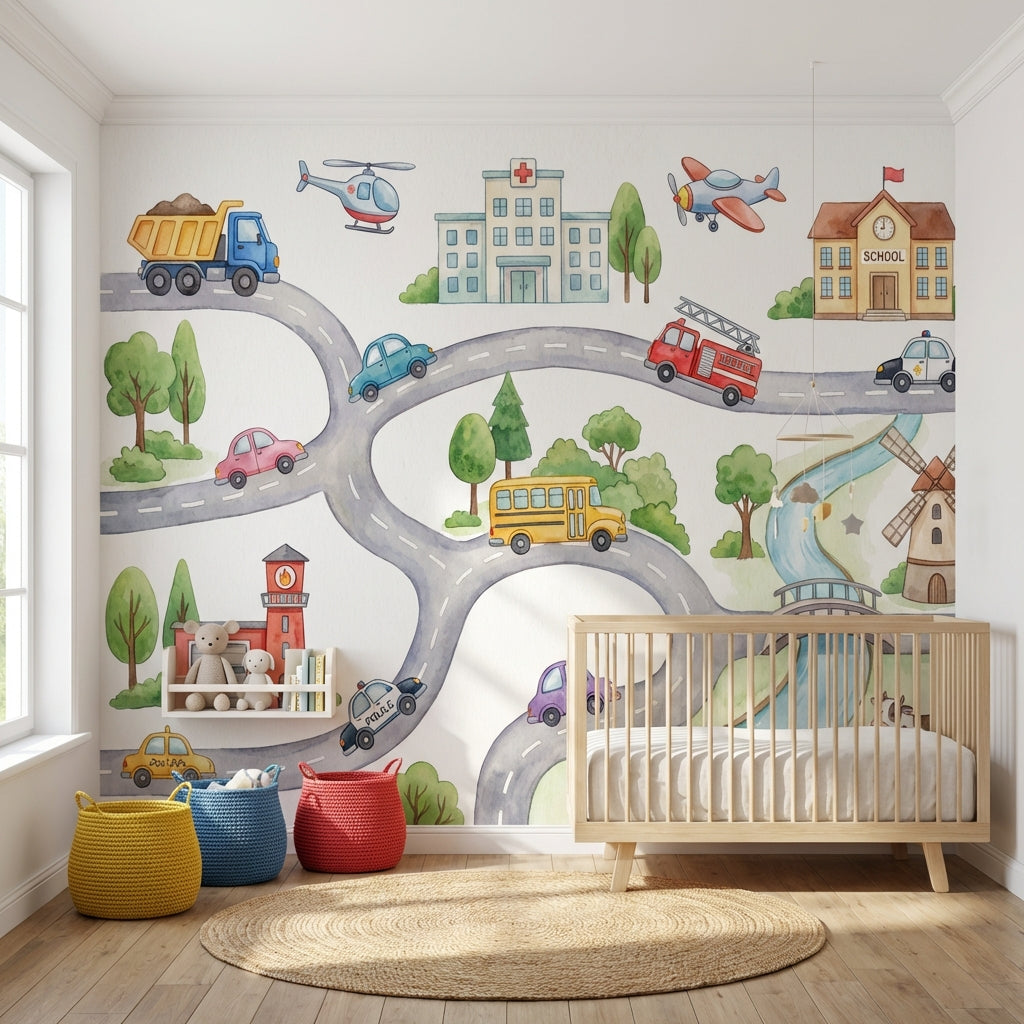 Landscape Wallpaper Vehicles Cartoon Wall Mural