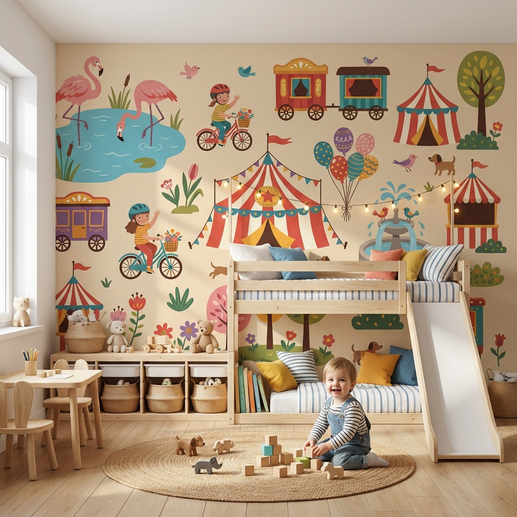 Vintage Fairground Wallpaper Whimsical Playful Wall Mural