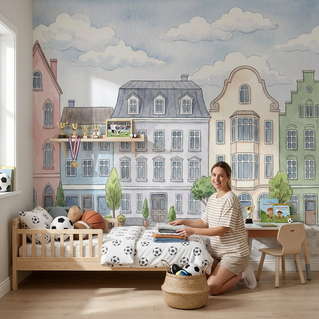Watercolor Street Wallpaper Pastel European Wall Mural
