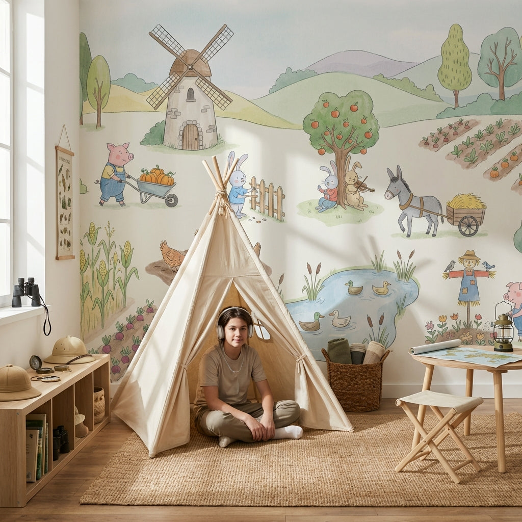Whimsical Farm Wallpaper Animal Countryside Wall Mural