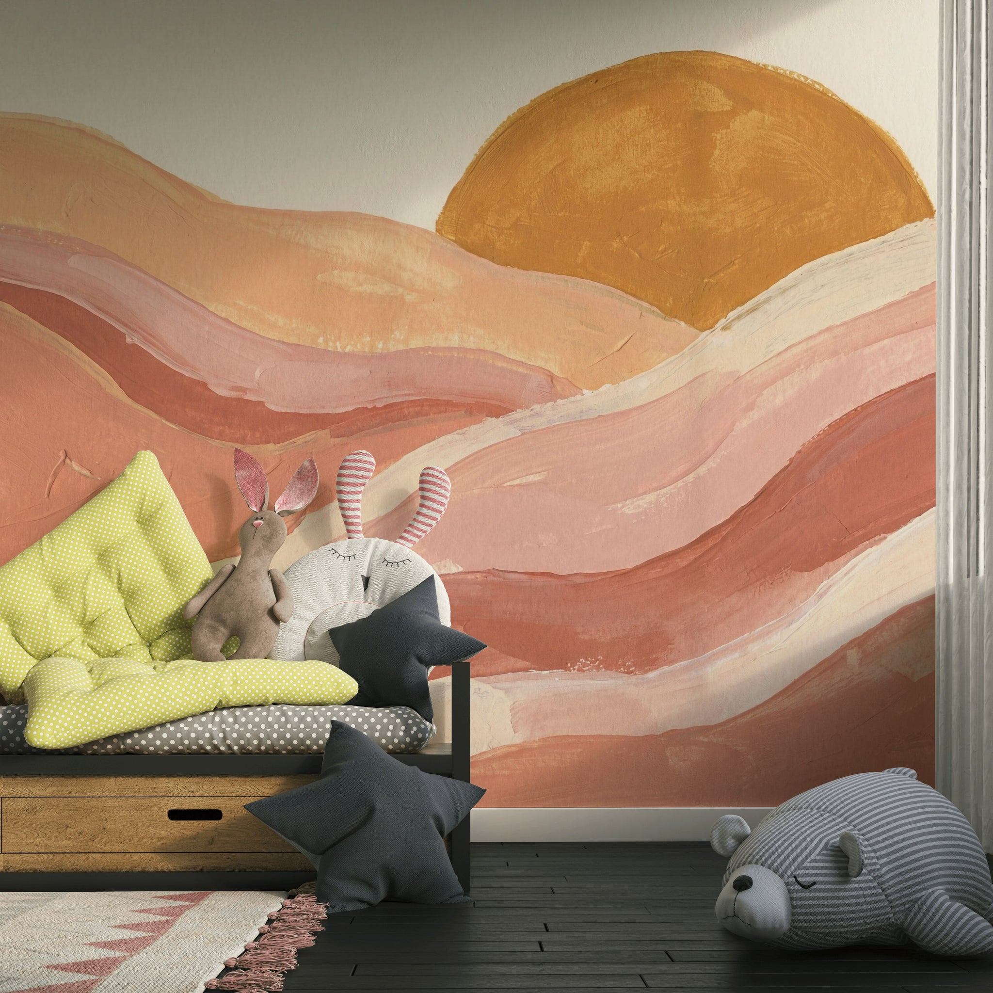 Abstract Sun Wallpaper Earth Tones Wavy Wall Mural