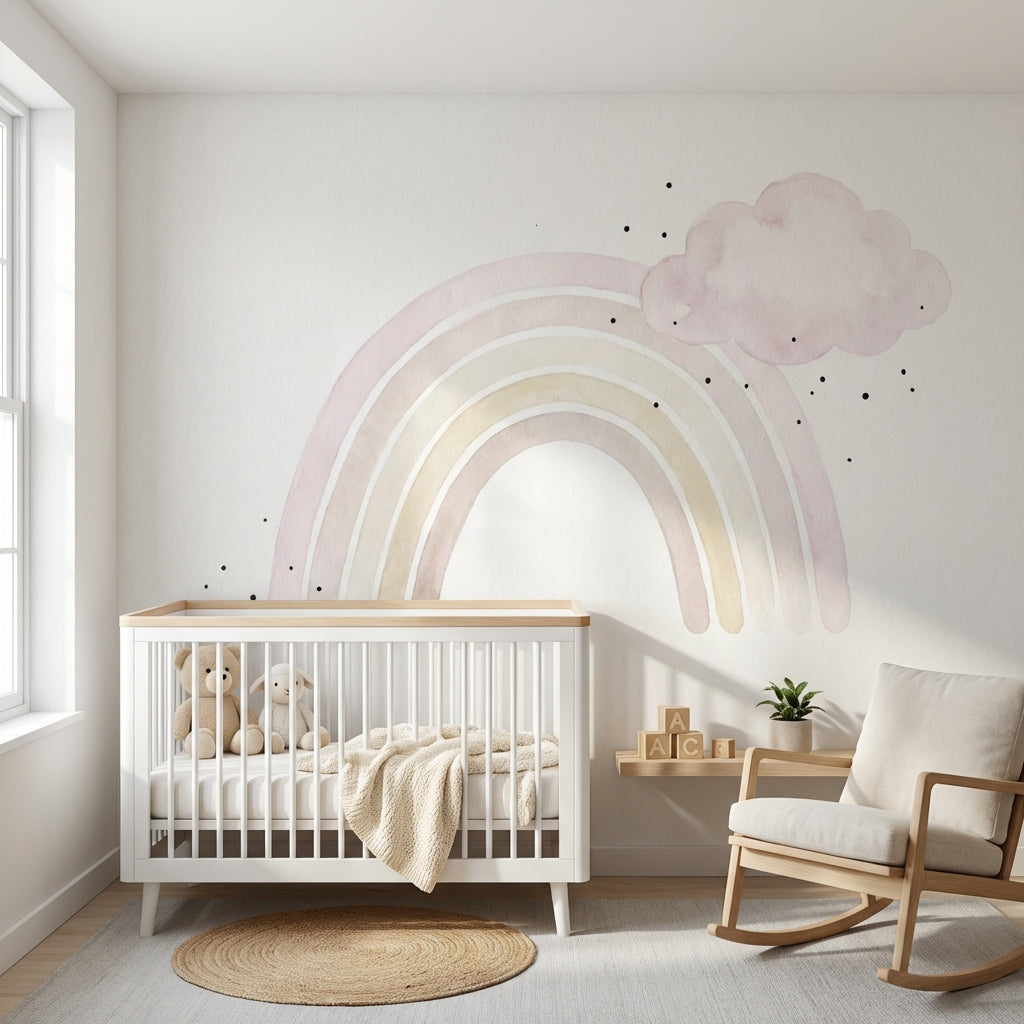 Watercolor Cloud Wallpaper Rainbow Minimalist Wall Mural
