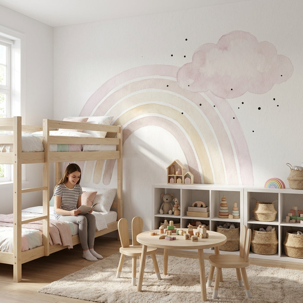 Watercolor Cloud Wallpaper Rainbow Minimalist Wall Mural