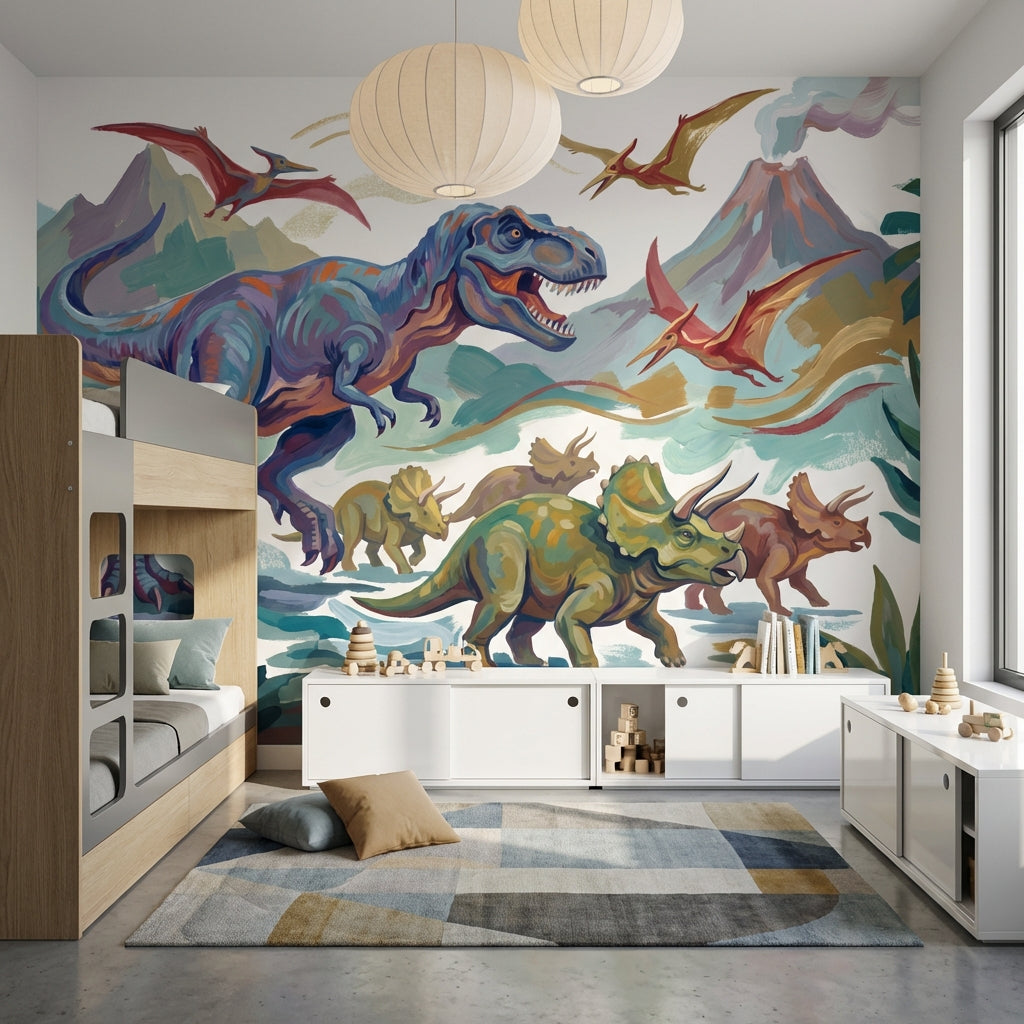 Dinosaur Wallpaper Prehistoric Volcano Wall Mural