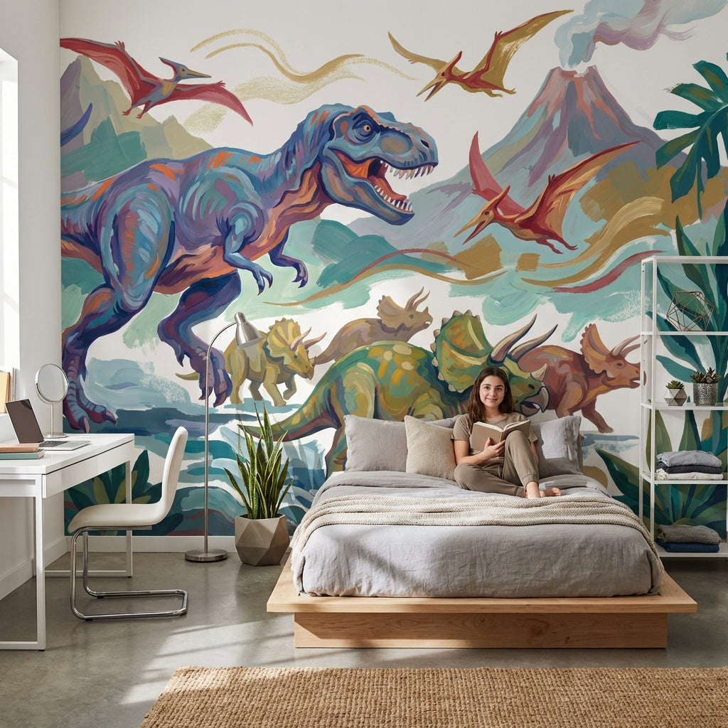Dinosaur Wallpaper Prehistoric Volcano Wall Mural