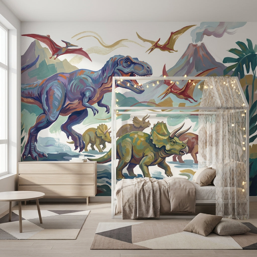Dinosaur Wallpaper Prehistoric Volcano Wall Mural