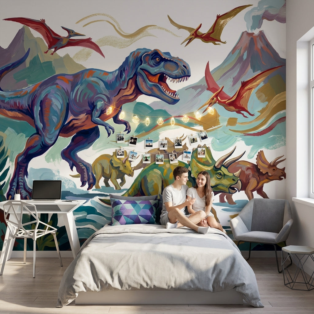 Dinosaur Wallpaper Prehistoric Volcano Wall Mural