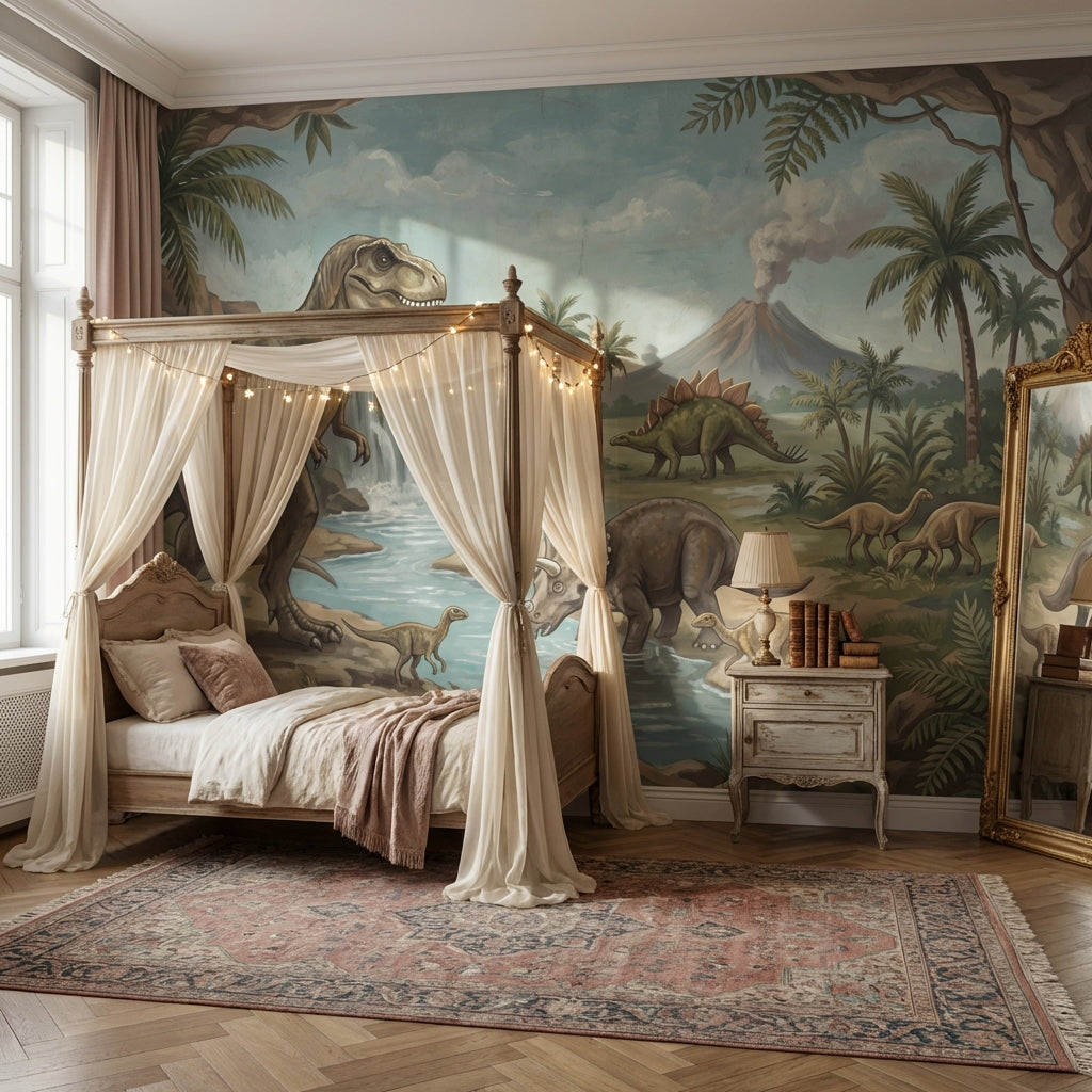Dinosaurs Wallpaper Waterfall Volcano Removable Wall Decor