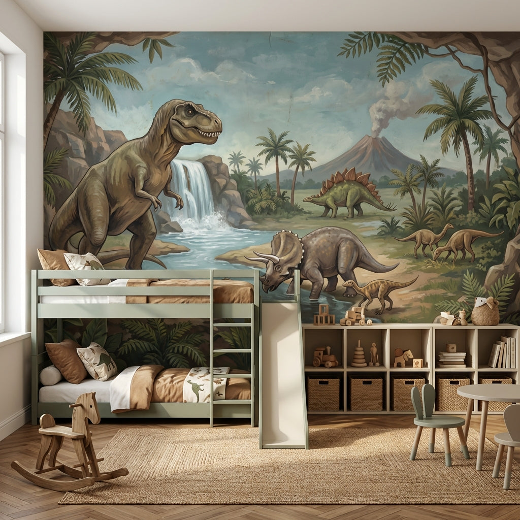Dinosaurs Wallpaper Waterfall Volcano Removable Wall Decor