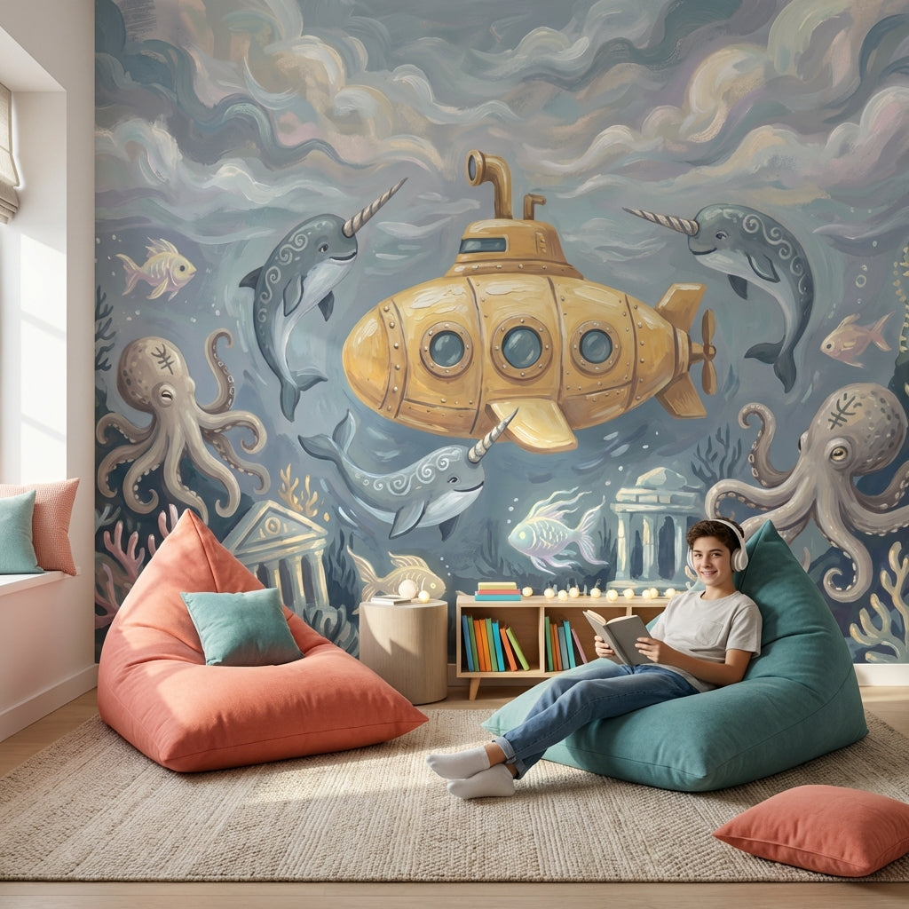 Underwater Wallpaper Narwhal Octopus Wall Mural