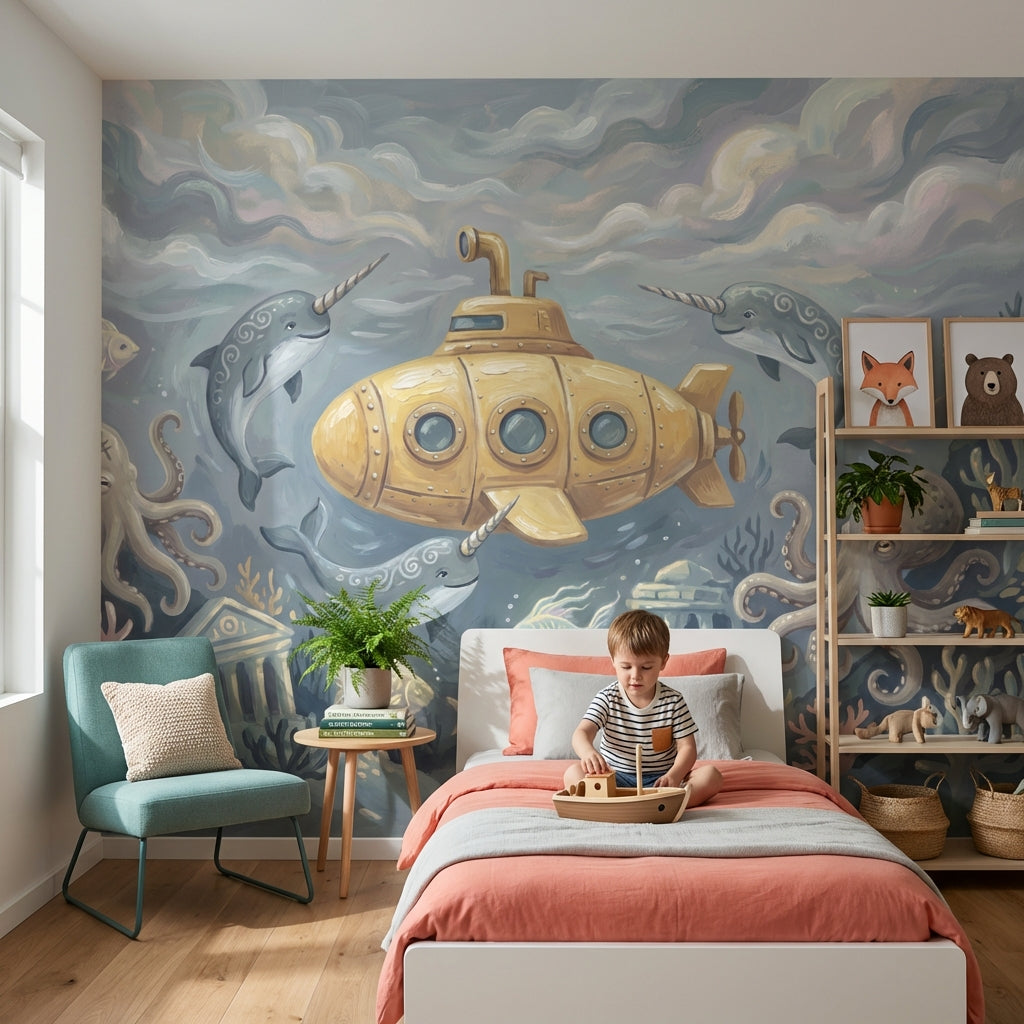 Underwater Wallpaper Narwhal Octopus Wall Mural