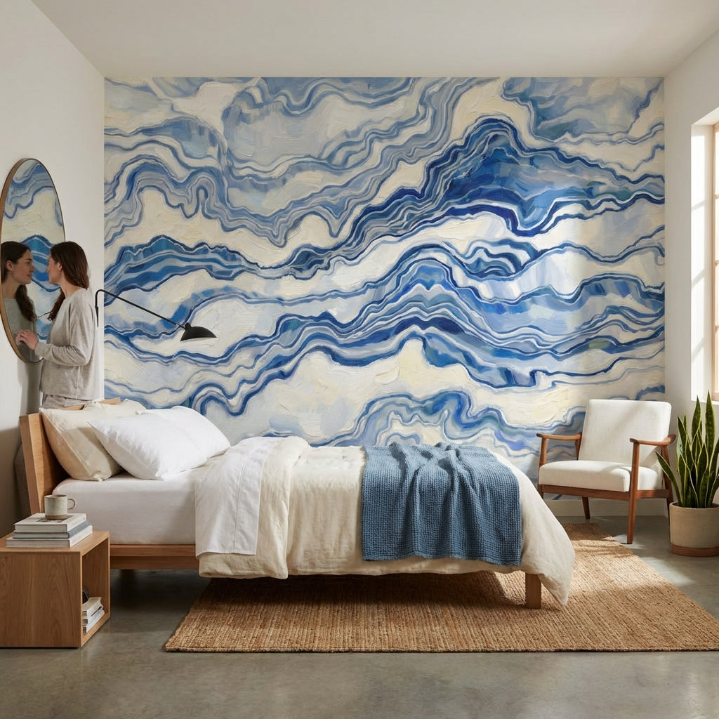 Abstract Wallpaper Marble Blue Wall Mural