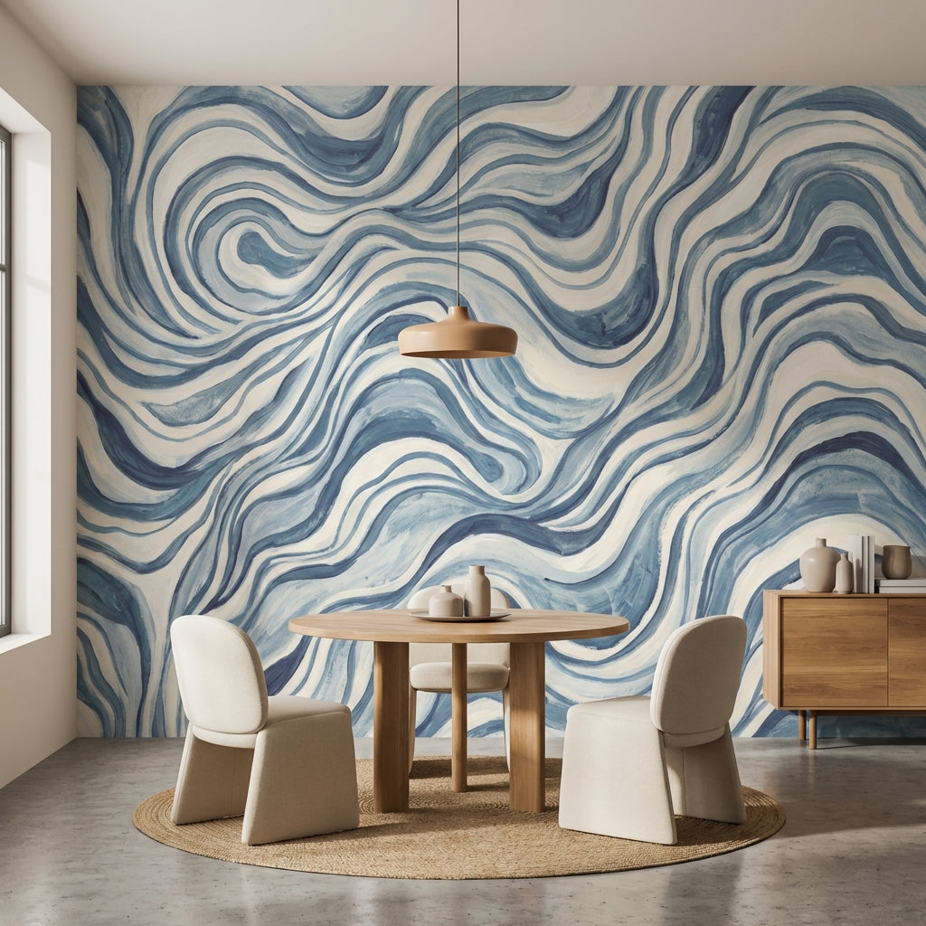 Abstract Pattern Wallpaper Blue Wavy Wall Mural