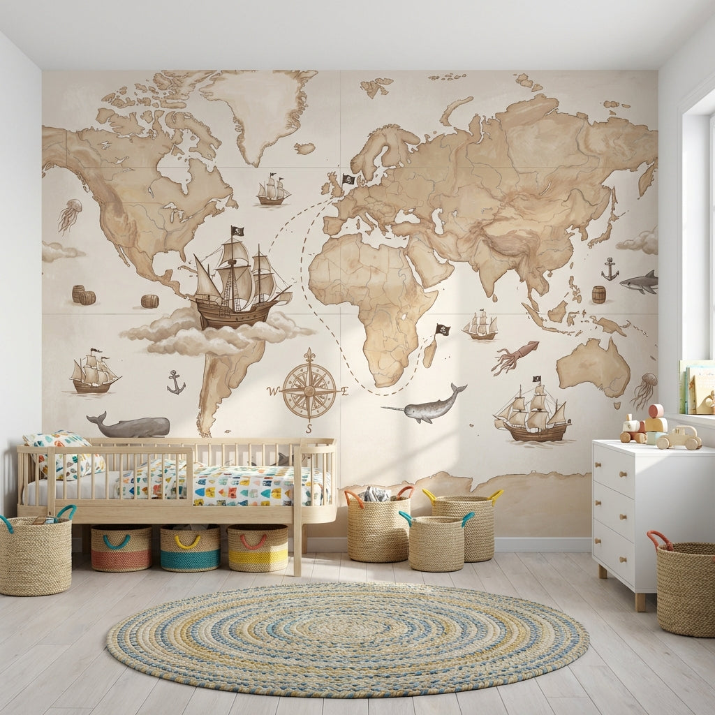 World Map Wallpaper Vintage Nautical Wall Mural