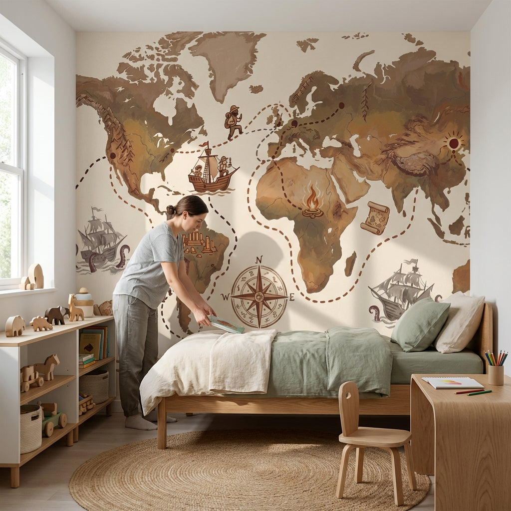 World Map Wallpaper Vintage Nautical Wall Mural