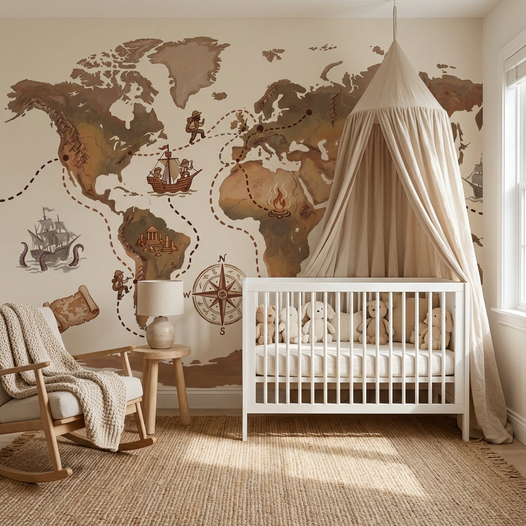 World Map Wallpaper Vintage Nautical Wall Mural