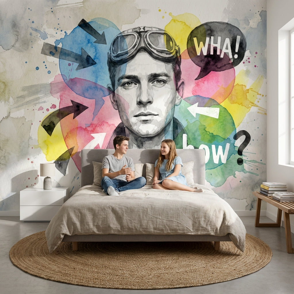 Watercolor Portrait Wallpaper Abstract Speech Bubbles Wall Mural