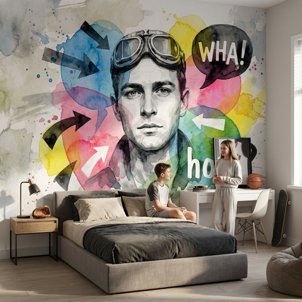 Watercolor Portrait Wallpaper Abstract Speech Bubbles Wall Mural