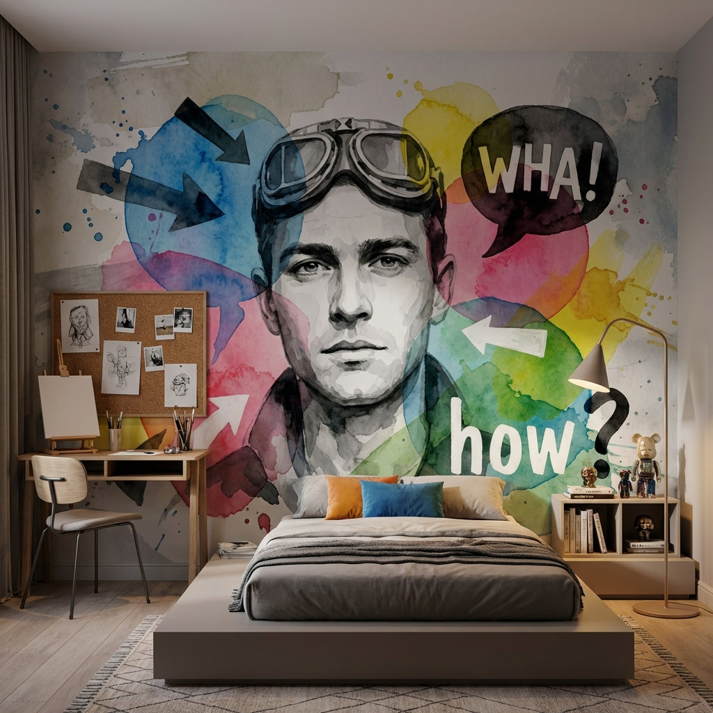 Watercolor Portrait Wallpaper Abstract Speech Bubbles Wall Mural