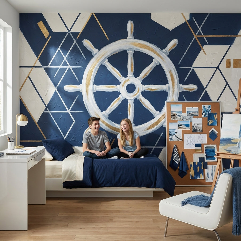 Nautical Wallpaper Geometric Ship Wheel Wall Mural