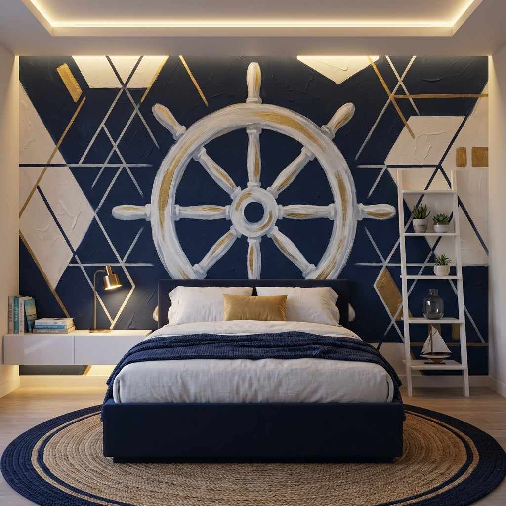 Nautical Wallpaper Geometric Ship Wheel Wall Mural