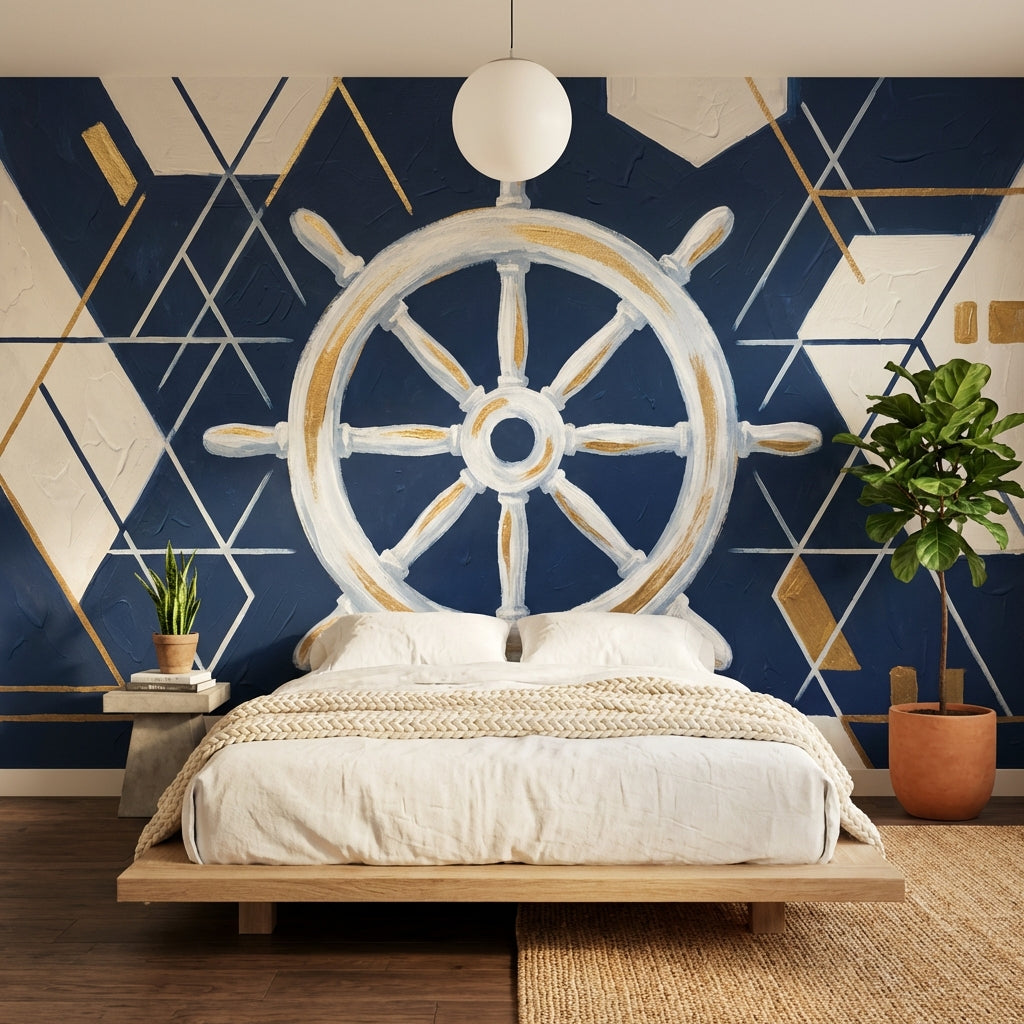 Nautical Wallpaper Geometric Ship Wheel Wall Mural