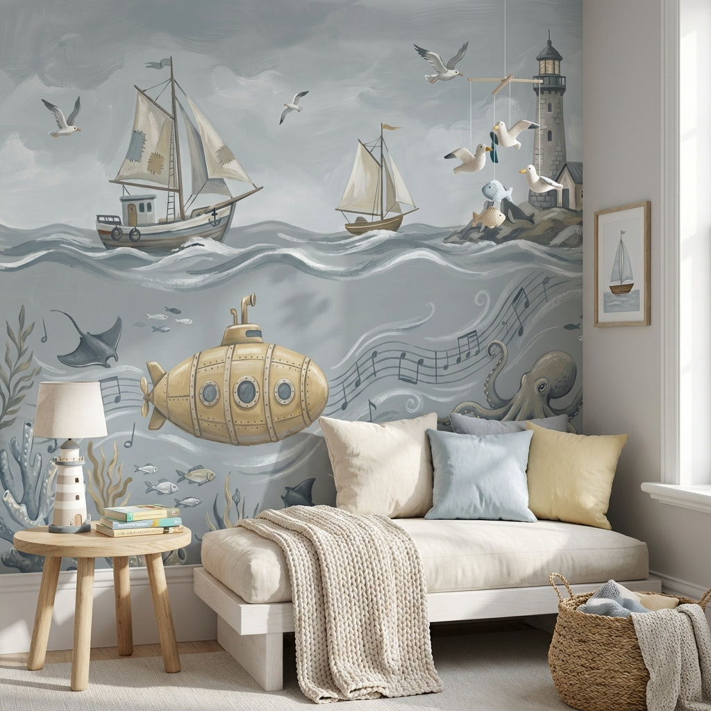 Marine Wallpaper Sailboats Lighthouse Wall Decor