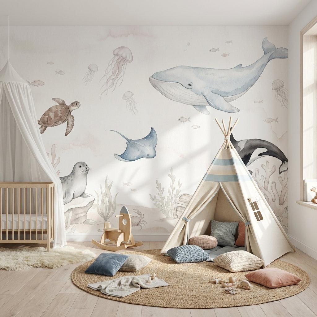 Underwater Wallpaper Marine Life Watercolor Wall Decor
