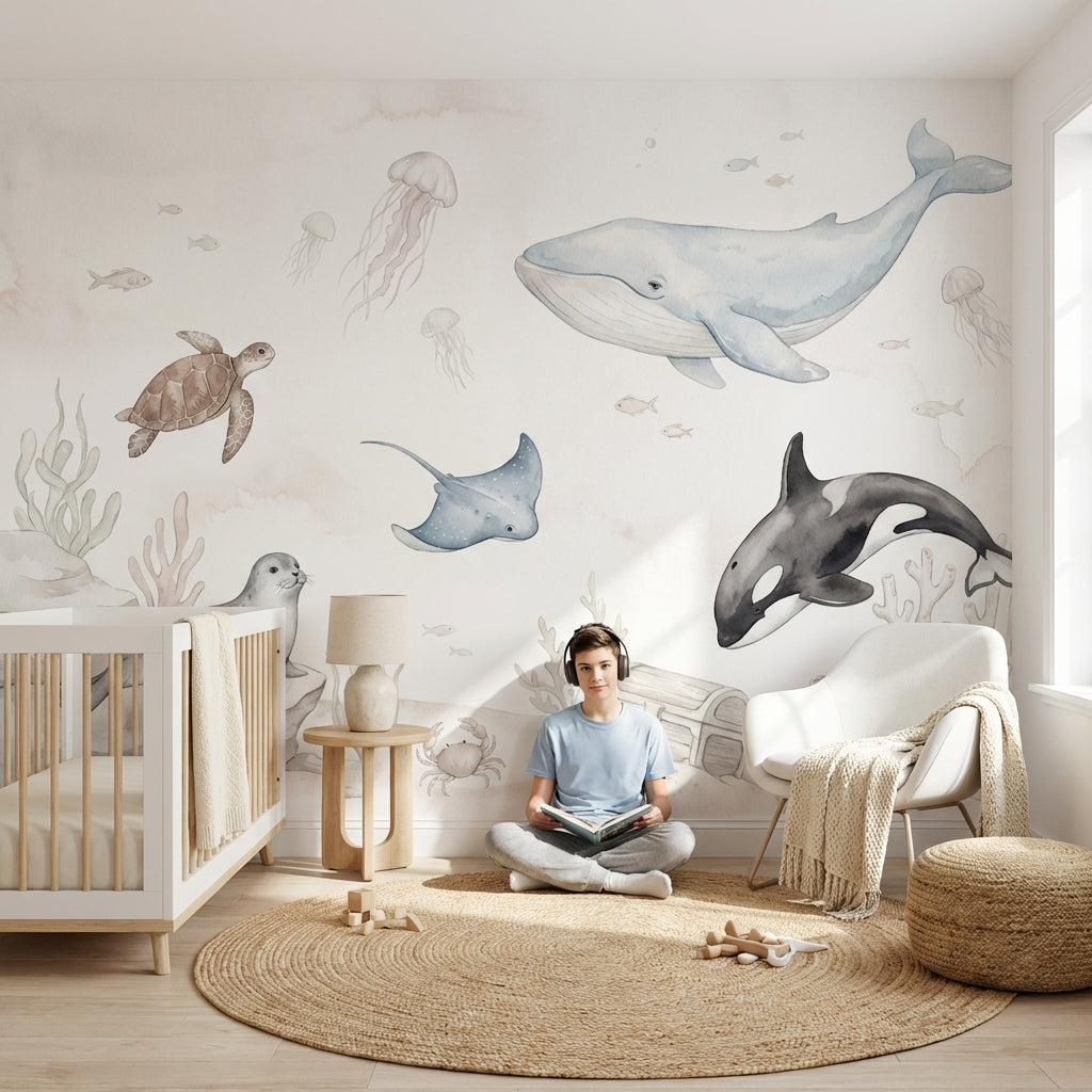 Underwater Wallpaper Marine Life Watercolor Wall Decor