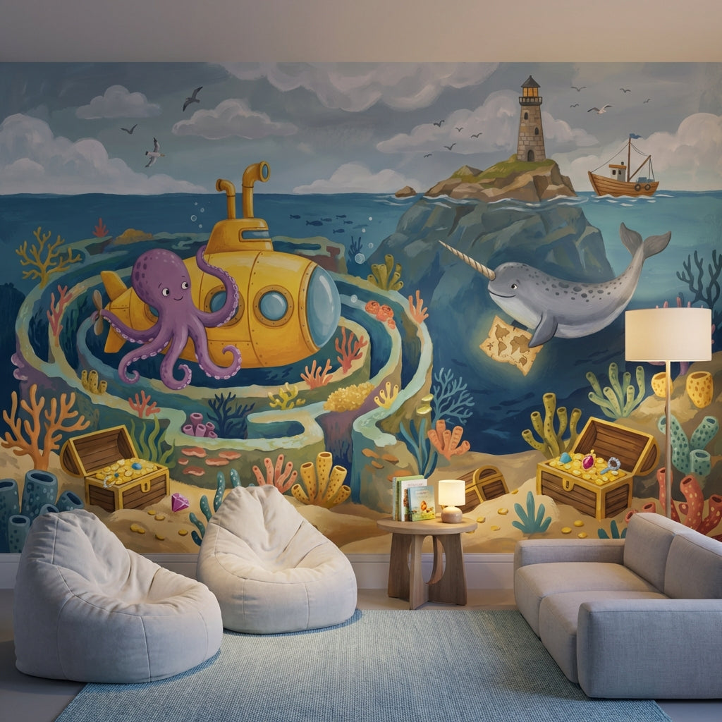 Underwater Wallpaper Submarine Octopus Wall Mural