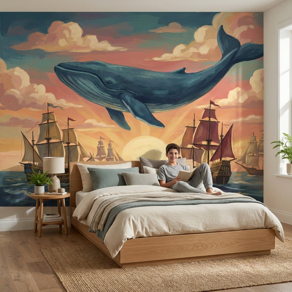 Whale Wallpaper Ocean Sunset Removable Wall Decor