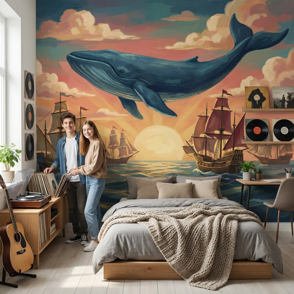 Whale Wallpaper Ocean Sunset Removable Wall Decor