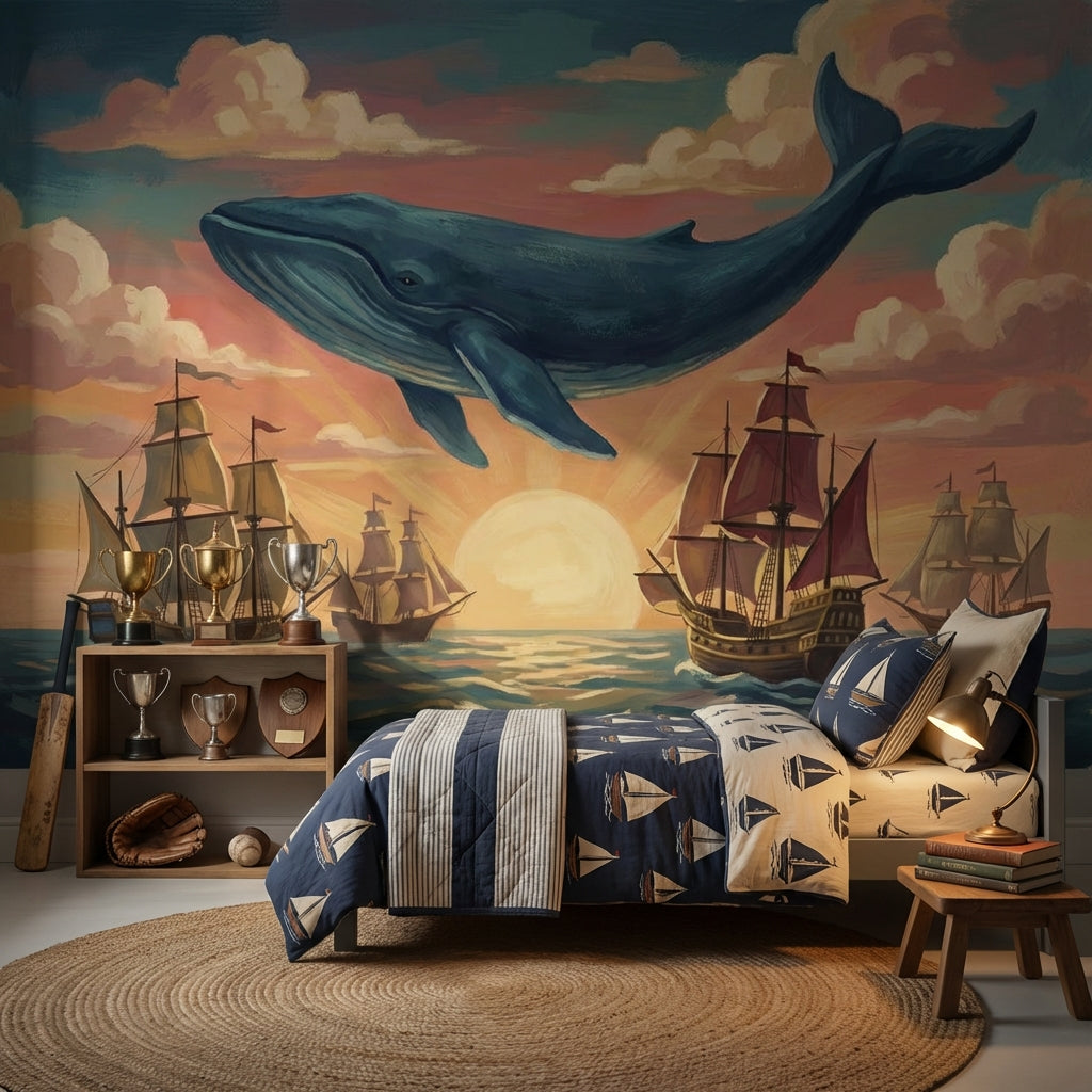 Whale Wallpaper Ocean Sunset Removable Wall Decor