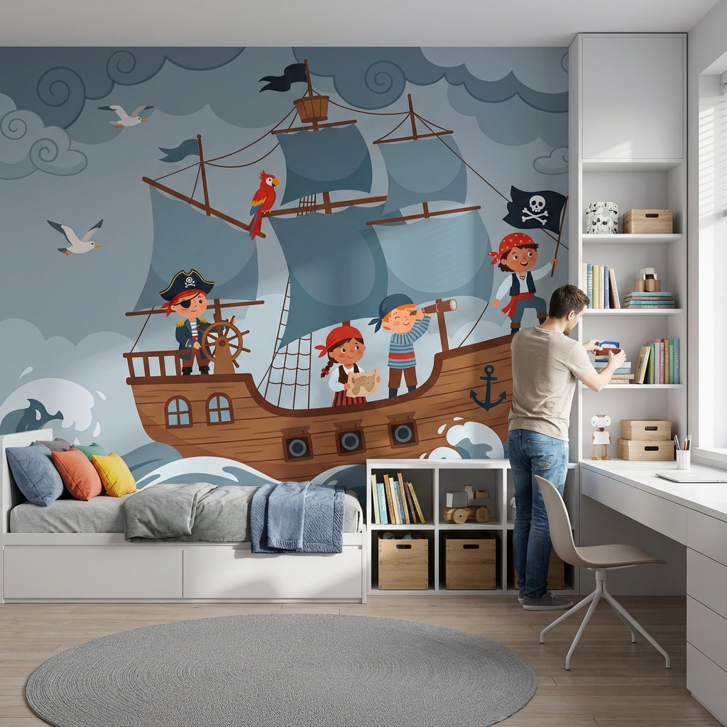Pirate Adventure Wallpaper Ship Cartoon Wall Mural