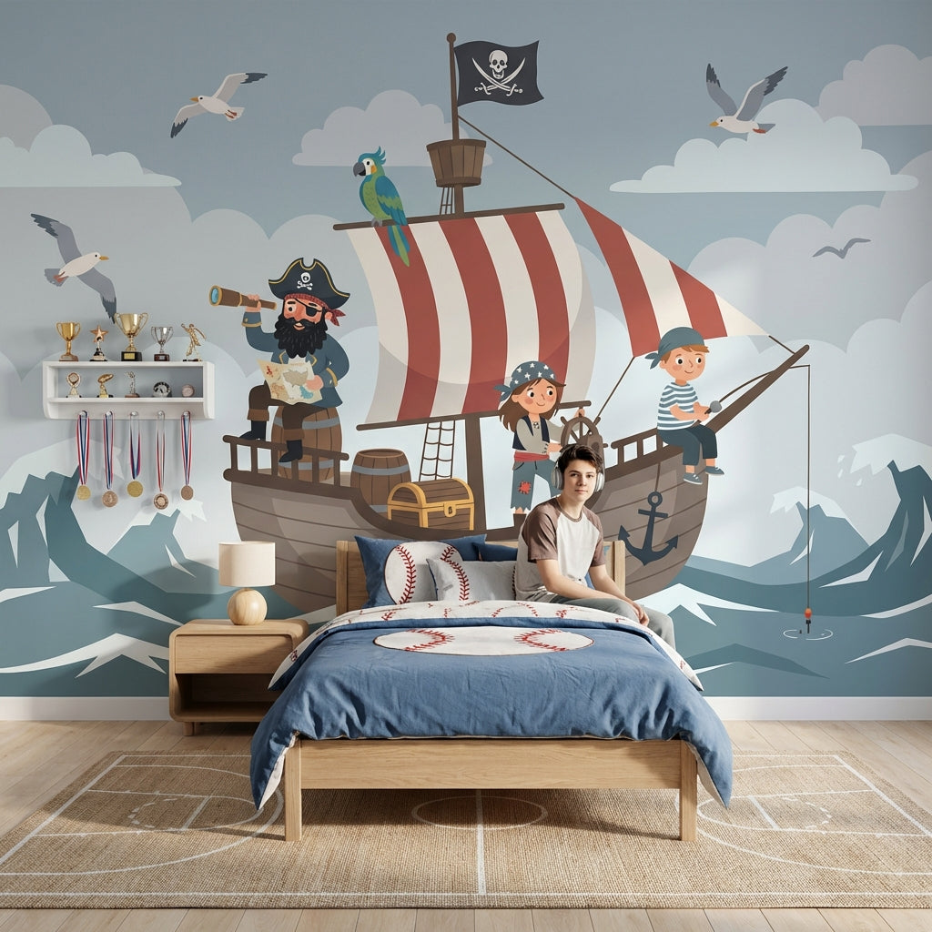 Pirate Ship Wallpaper Kids Ocean Adventure Wall Mural