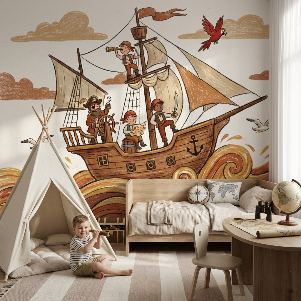 Pirate Ship Wallpaper Cartoon Nautical Wall Mural