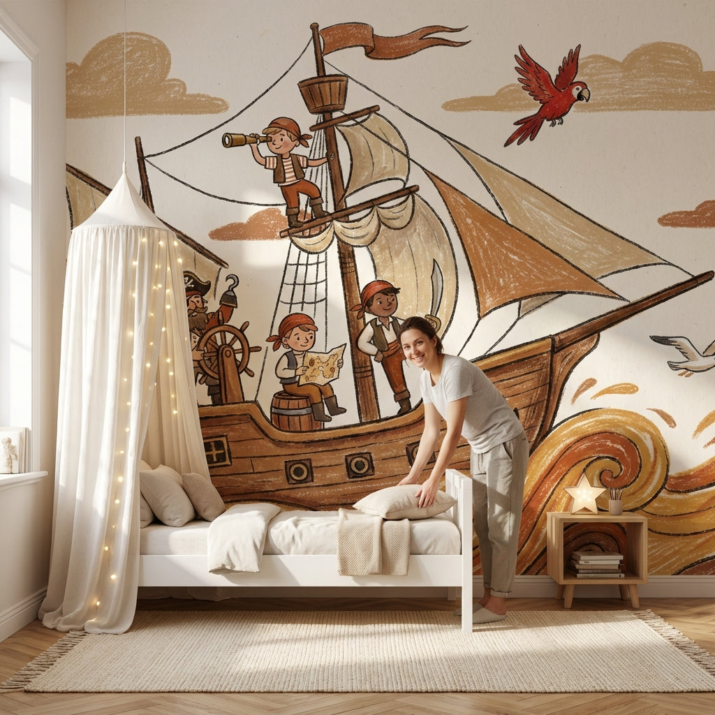 Pirate Ship Wallpaper Cartoon Nautical Wall Mural