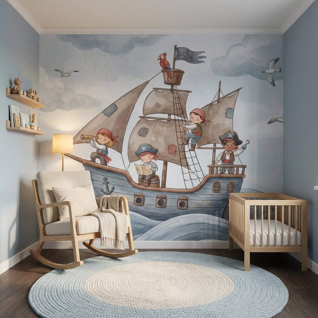 Pirate Ship Wallpaper Children Nautical Wall Decor