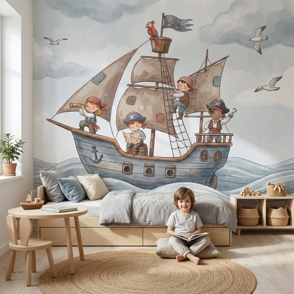 Pirate Ship Wallpaper Children Nautical Wall Decor