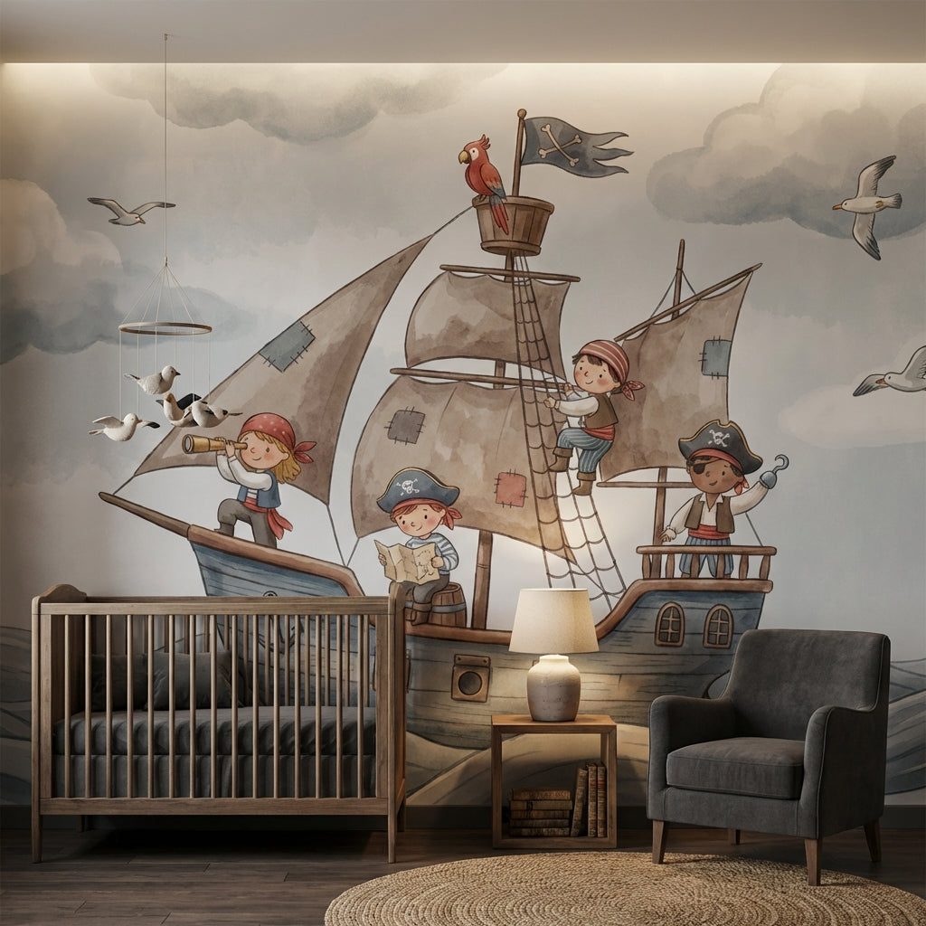 Pirate Ship Wallpaper Children Nautical Wall Decor