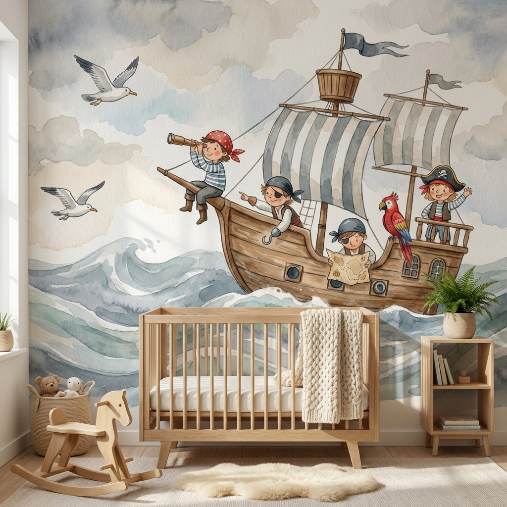 Pirate Adventure Wallpaper Children Whimsical Wall Mural