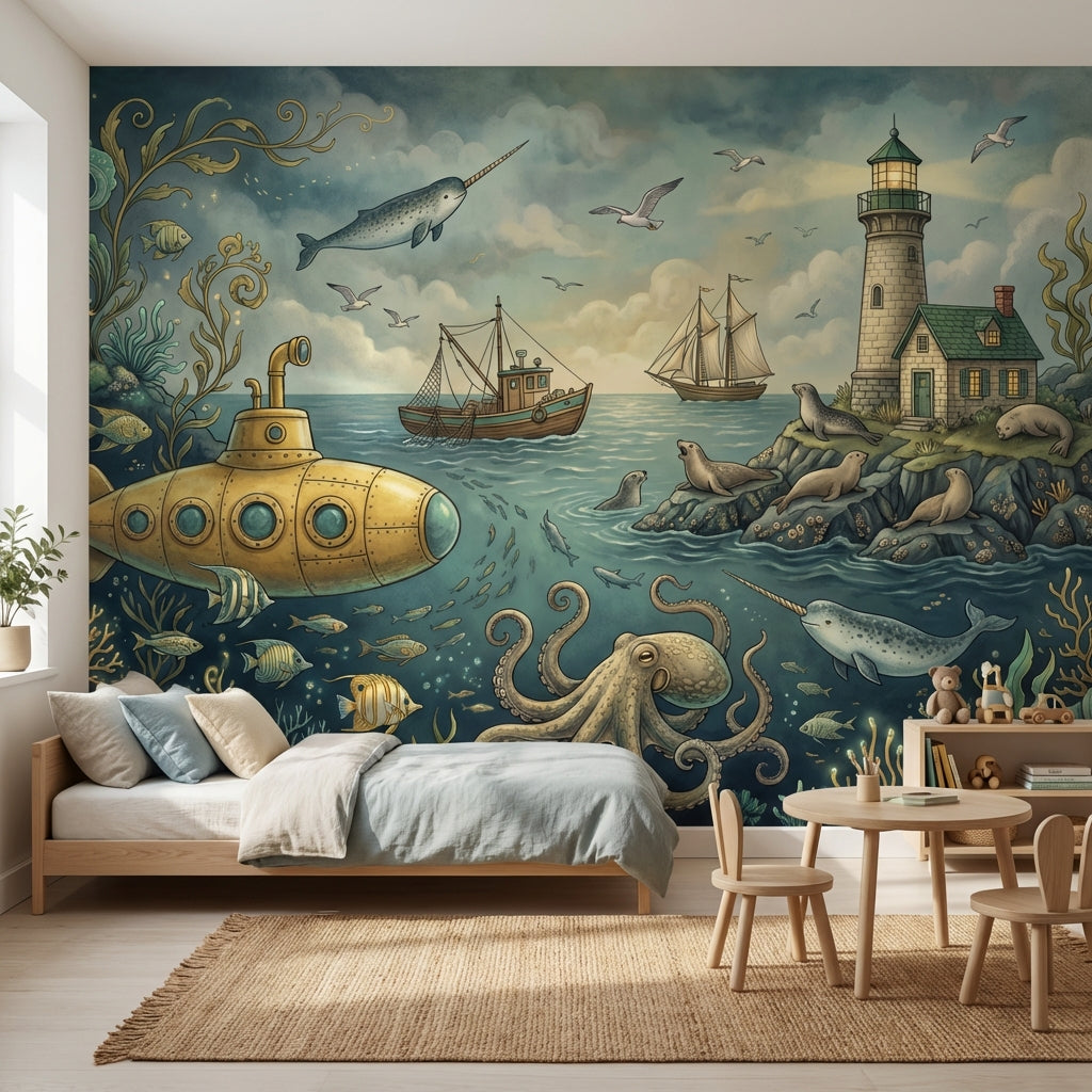 Underwater Wallpaper Submarine Lighthouse Wall Mural