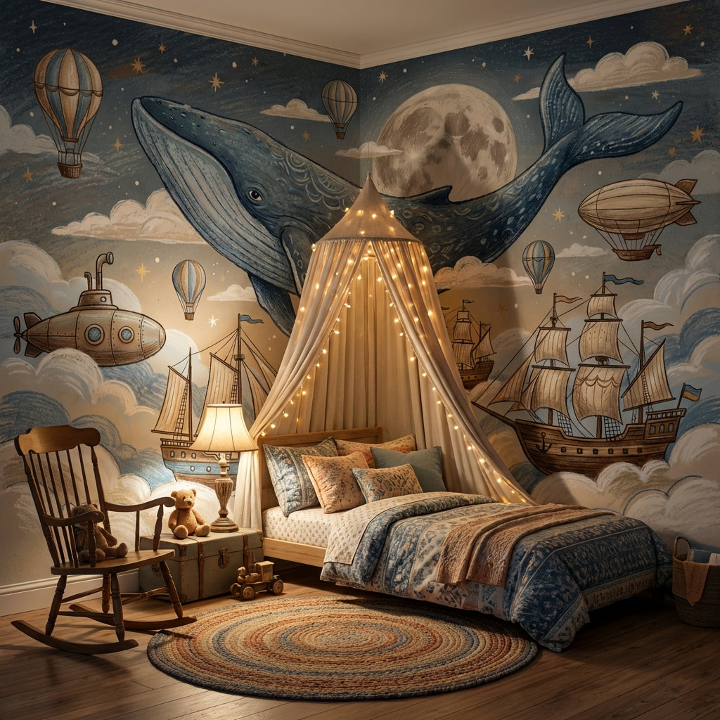Whale Wallpaper Fantasy Nautical Wall Mural
